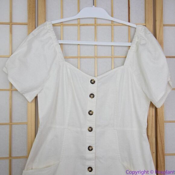 NEW Madewell Linen-Cotton Puff-Sleeve Mini Dress, lighthouse, 14‎ - Picture 4 of 16